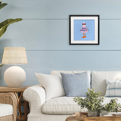 Super Salty Sassy Seagull Framed Print Under Glass, design by Bex Morley Design