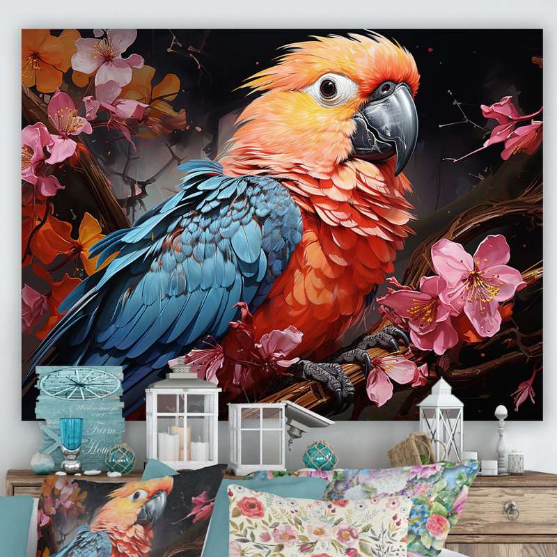 Perroquets Rhapsodie tropicale I, Toile tendue, H 12 po x l 20 po