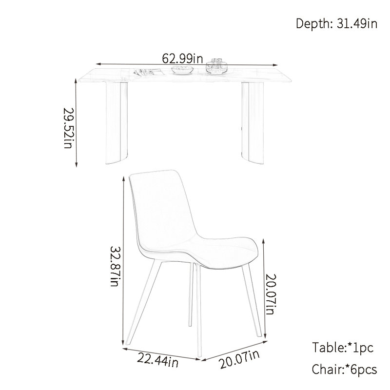 Modern simple rectangular dining table sets, 29.52"H x 62.99"L x 31.49"W