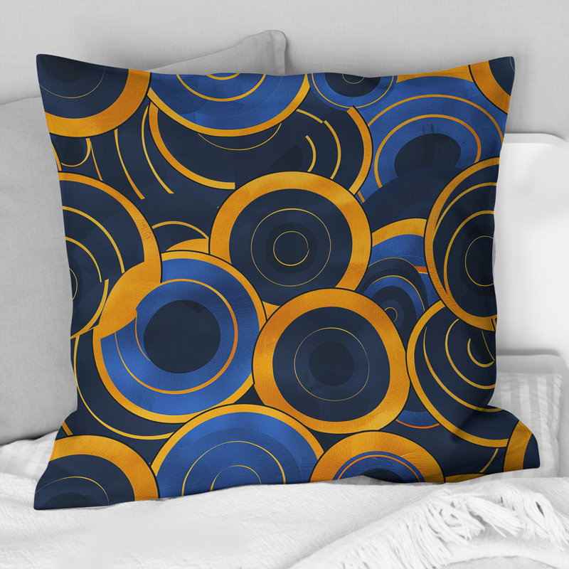 Coussin Retro Blue Orange Midcentury - Midcentury, H 16 po x l 16 po