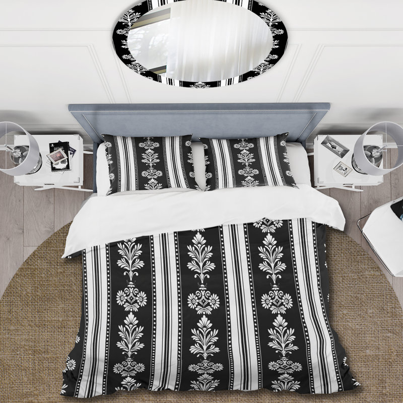 Ensemble de housse de couette noir et blanc simple à fines rayures IV - Traditional