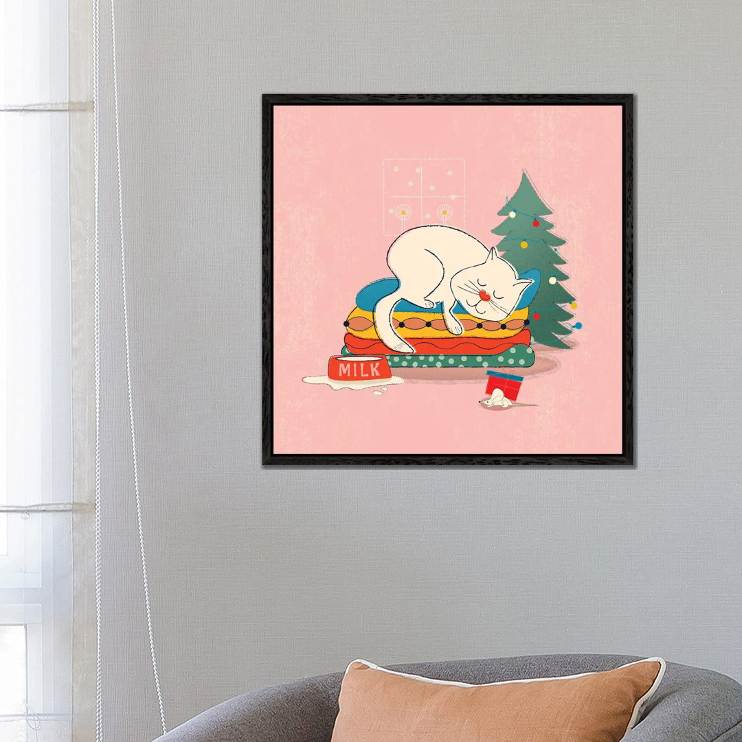 Sleeping Chritmas Cat von Show Me Mars - Gallery-Wrapped Canvas Giclée on Canvas