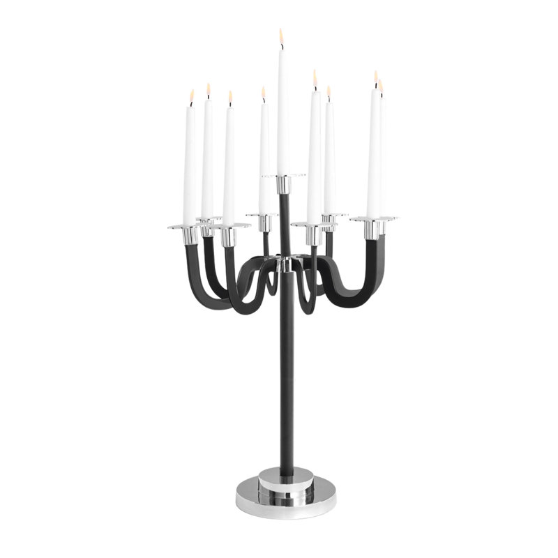 Coralie Stainless Steel 9 Light Removable Arm Candelabra, Black/Silver