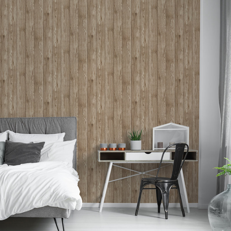 Lumber Wood 0.065m x 52cm Semi-Gloss Wallpaper Roll, Brown