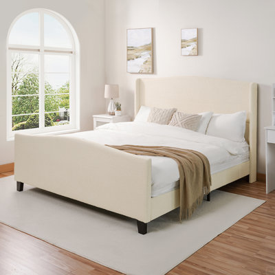 King Size Bed Frame With 49.21"High Back Upholstered Headboard And 27.17" High Footboard,Teddy Velvet,12 Slat Support,Solid Wood Feet,No Box Spring Needed