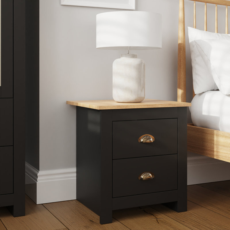 Loretta 45cm W Particle Board / Chipboard Bedside Table, Black