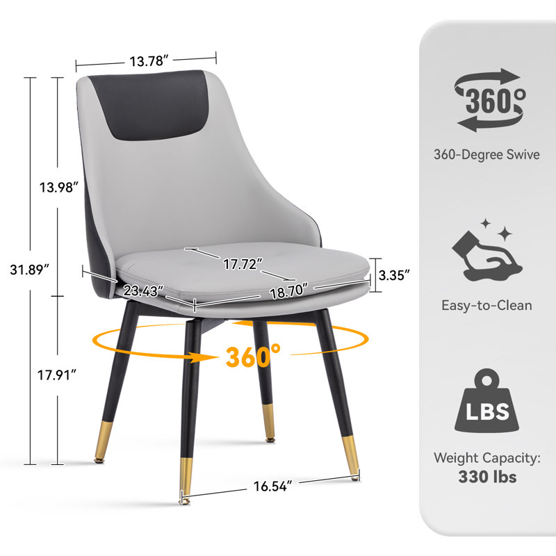 Modern Light Luxury PU Leather Swivel Dining Chair Set For Home & Commercial Dining Spaces, Gray