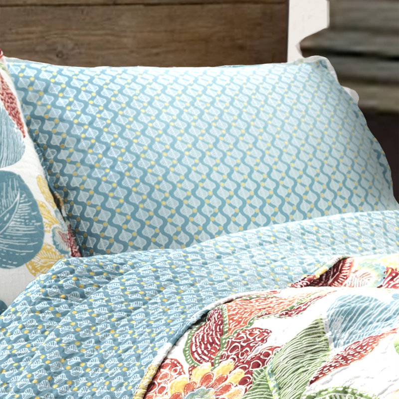 Reversible Quilt Set, King Quilt + 2 King Shams, Orange/Blue