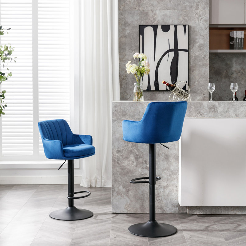 Ensemble de 2 tabourets de bar réglables avec dossier et repose-pieds, Bleu
