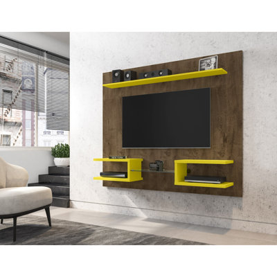 Panneau télé 64 po Plaza en brun rustique et jaune Plaza