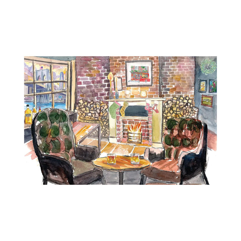 Quiet And Cozy Christmas Eve At Fireside In New York Pub by Markus & Martina Bleichner - Wrapped Canvas Gallery-Wrapped Canvas Giclée