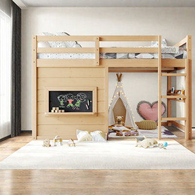 Lit mezzanine double peu encombrant, maisonnette rustique en bois aggloméré pour chambre d'enfant