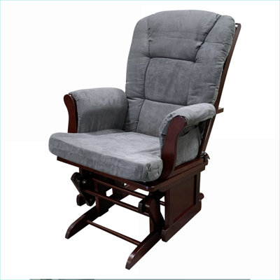 Fauteuil coulissant d'appoint en microfibre gris ardoise avec repose-pieds, finition cerisier, siège confortable pour adultes dans le salon
