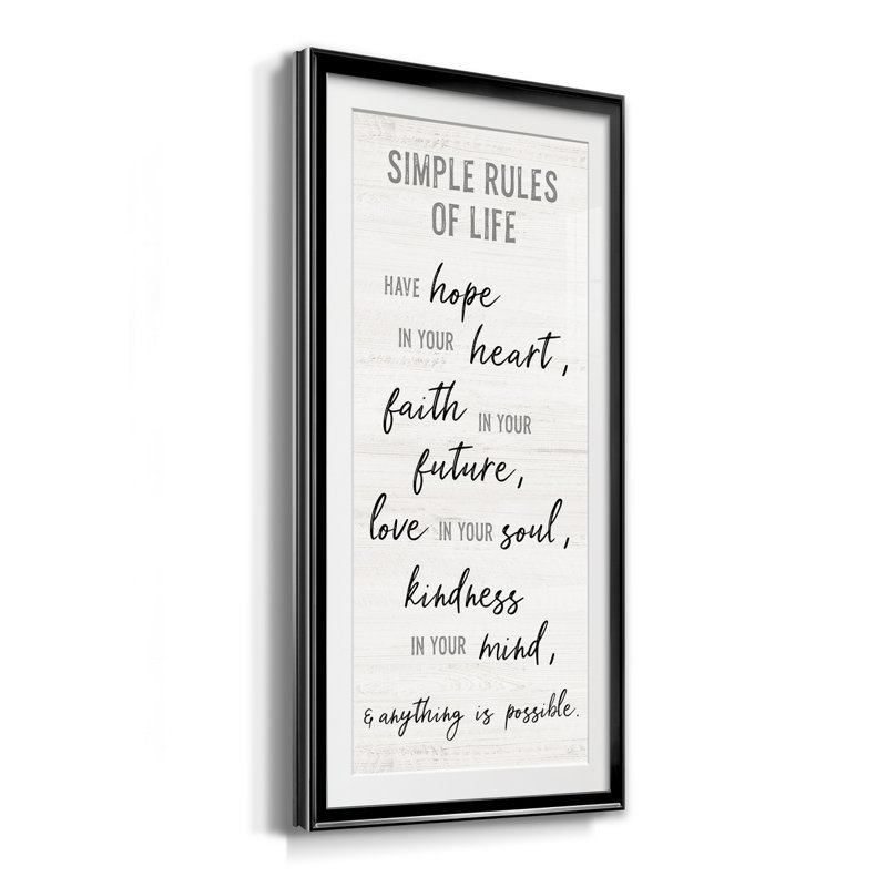 Simple Rules Of Life - Impression, H 22,5 po x l 42,5 po x P 1,5 po, Noir