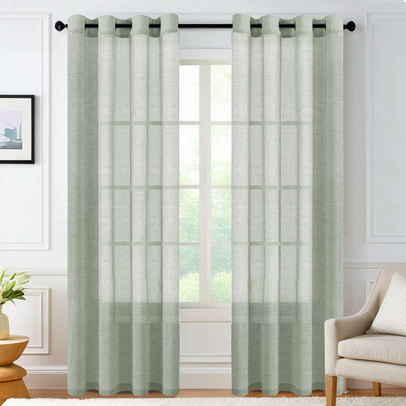 Rideaux semi-transparents avec œillets en mélange de lin - 37 po / 52 po de largeur, panneaux semi-privés et filtrant la lumière pour chambre à coucher 
