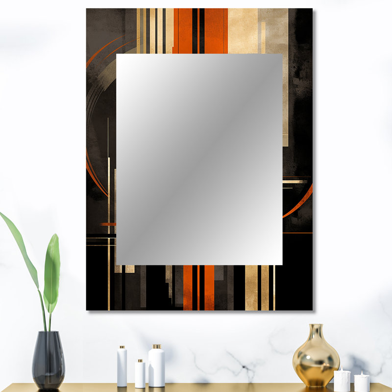 Orange And Grey Vectors I - Abstract Shapes Wall Mirror, Modern Decorative Mirror, Printed Metal Art, 40" x 30"