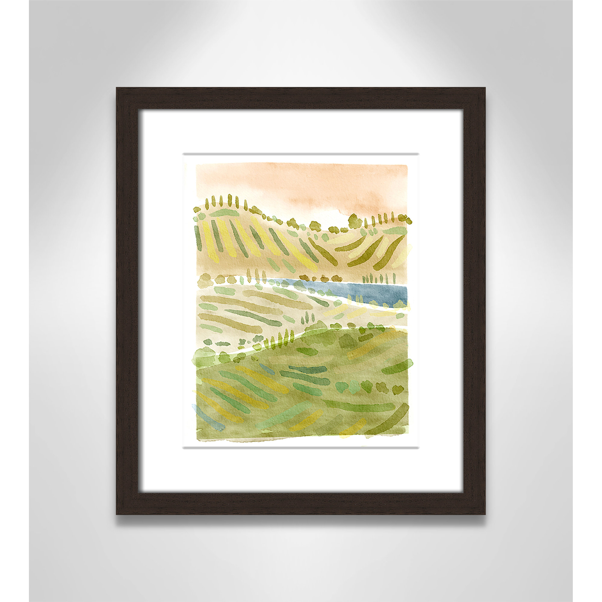 Tuscan Countryside Print by Leah Straatsma, Walnut Single Picture Framed Paper, White, 15" H x 13" W x 1.25" D