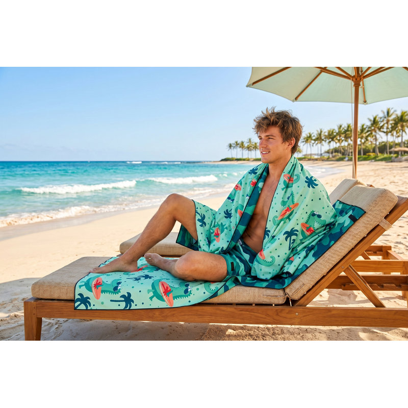 Reversible Microfiber Brettlee Quick Dry Sand Free - 28x58 in - Surfing Crocodile to Camo Print - Lightweight Absorbent Pool & Travel Towel for Kids & Adults