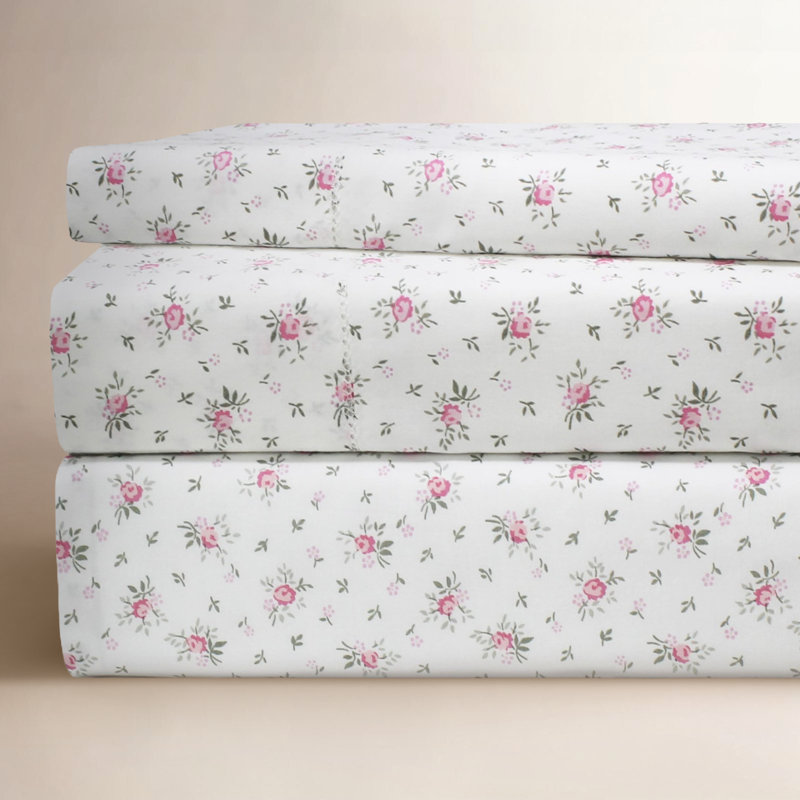 Ensemble de draps en percale 100% coton 200 fils Selma, Rose, Grand