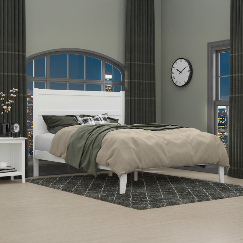  Teo Solid Wood Platform Bed, Queen, White