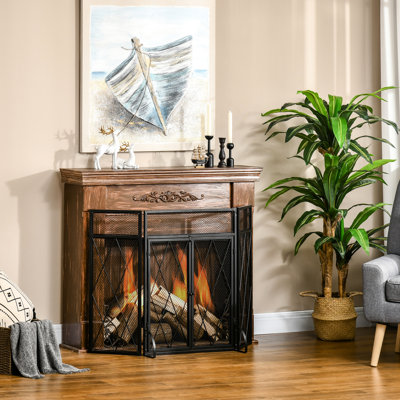 Pare-étincelles pliable robuste en acier noir à 3 panneaux avec portes doubles, 46,33 po x 31 po, pare-étincelles pour la combustion du bois, protège la famille contre les braises, conception à charnières à entretien rapide de 31 po