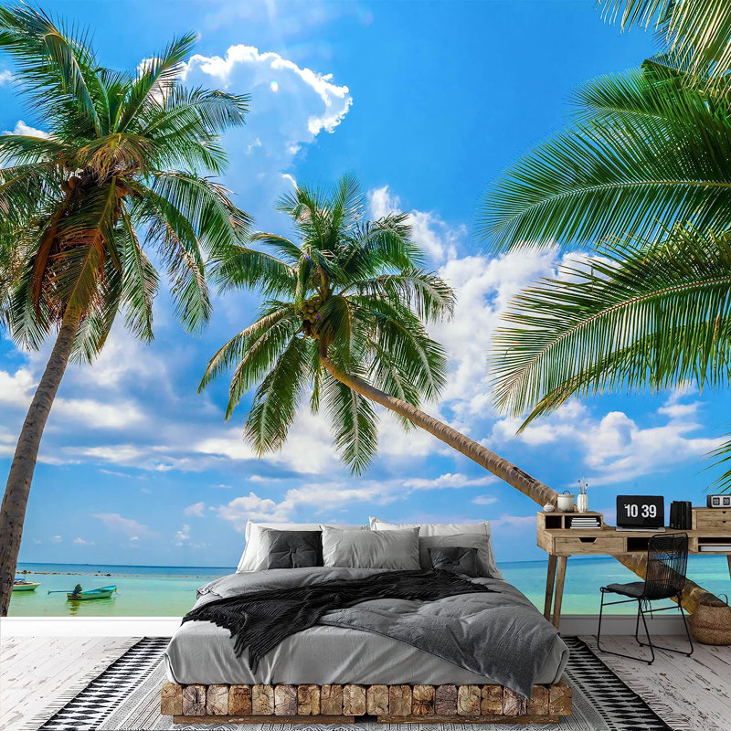 Panneau mural vibrante Palm Tree Beach Shore Paradise, L 66 po x l 96 po