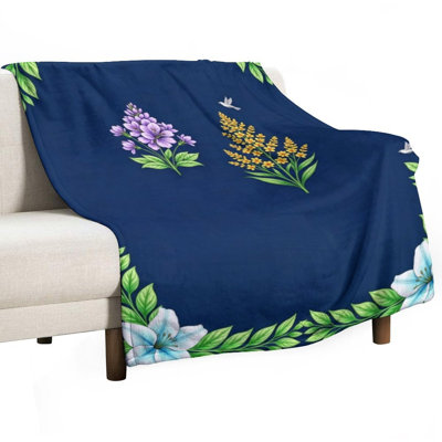 Bordure florale avec (1) jeté en flanelle de luxe, couverture douce et chaude pour le canapé-lit du salon