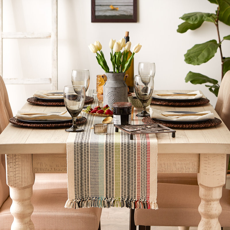 Hidetoshi Striped 100% Cotton Table Runner, Mediterranean, 72" x 13"