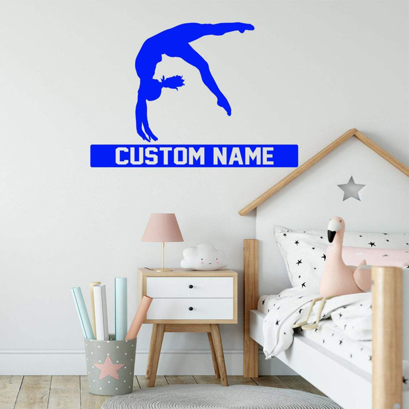 Adhésif décoratif Trinx Gymnast Silhouette avec nom personnalisé - CS43, H 18 po x l 26 po, Bleu, Oui