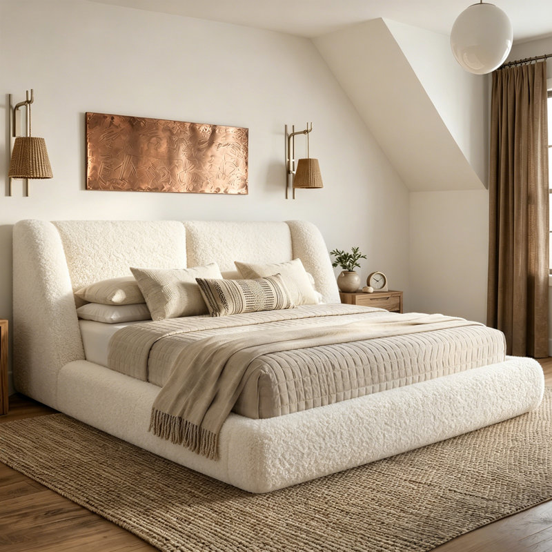 Structure de lit tapissier Cloud, lit rembourré en tissu doux avec tête de lit à oreilles de 5 po d'épaisseur, lit plateforme pour chambre à coucher moderne, assemblage facile et sans sommier