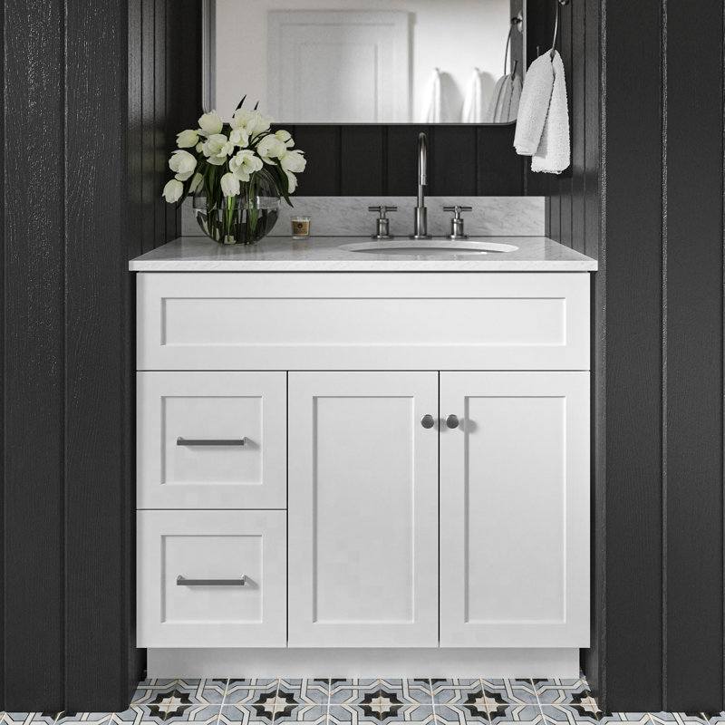 Partham 37'' Single Bathroom Vanity with Carrara Marble Top, White