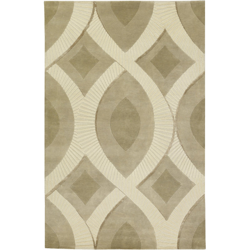 Tapis ivoire en laine crocheté à la main Syn, Rectangle 5 pi x 8 pi