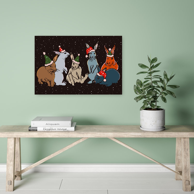 Festive Holiday Bunnies Abstract Contemporary Rabbit Forest Landscape Wall Art Print, 40.64cm H x 60.96cm W