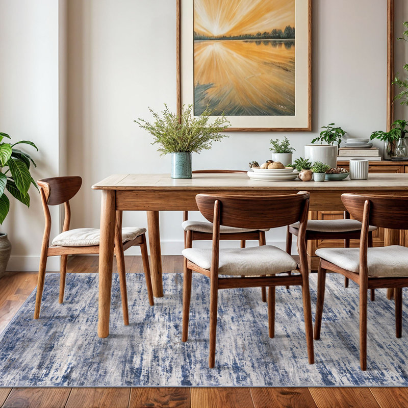 Machine Washable Rugs Pet Friendly 5x7 Living Room Rug with Rubber Backing Blue/Gray Area Rugs  Indoor Carpet for Bedroom Office Dining Room