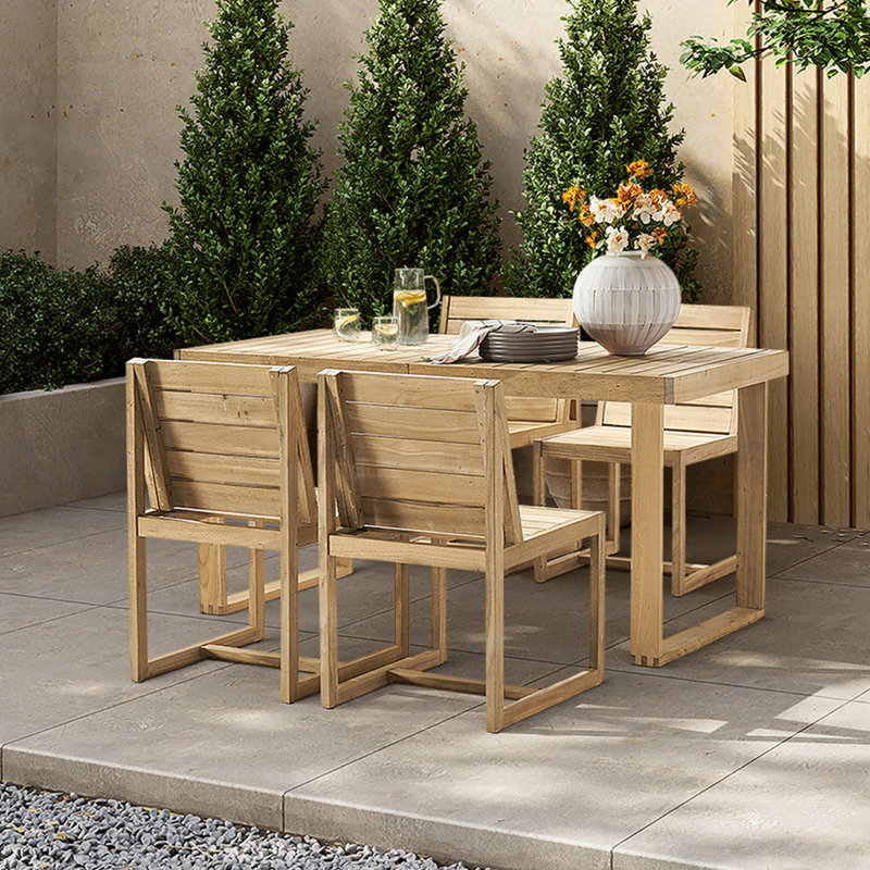 Jimiah Acacia Wood Patio Dining Set with Rectangular Table, 4