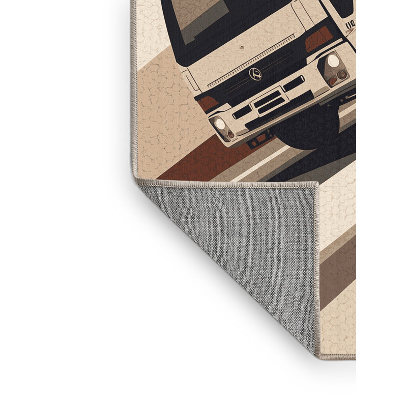 Machine Washable Mendon Garbage Truck Modern Geometric Rug in Beige – Beige Binding, 8x12