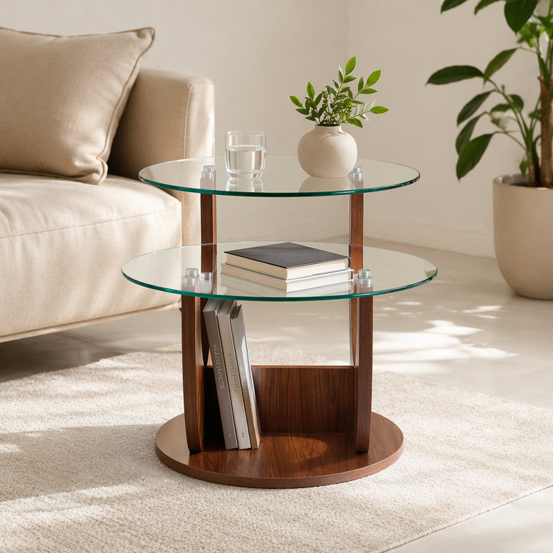 Table basse en verre Creative, Transparent / Walnut
