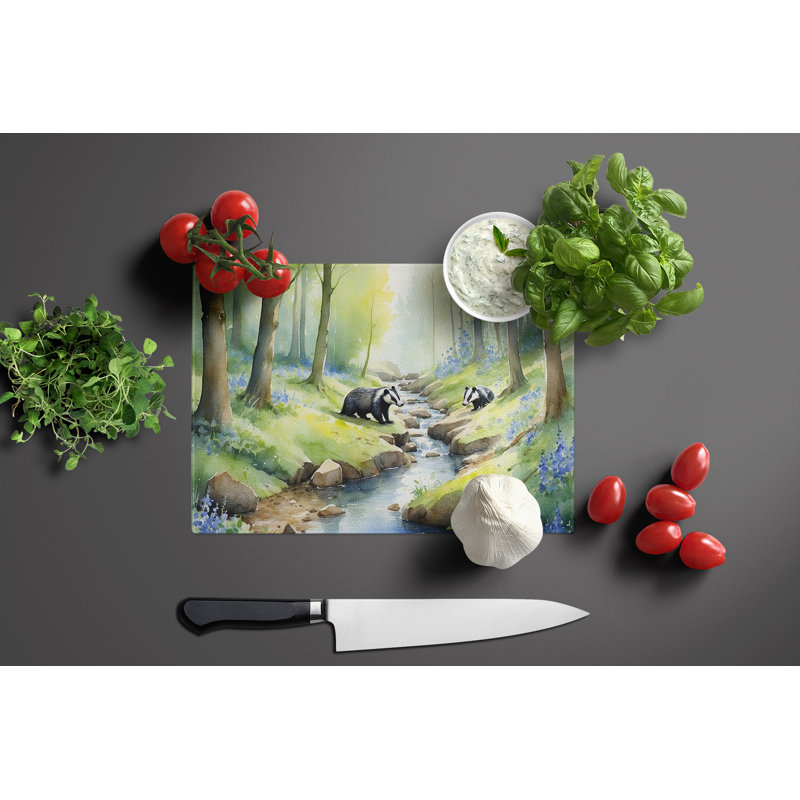 Woodland Spring Badgers Glass Cutting Board
