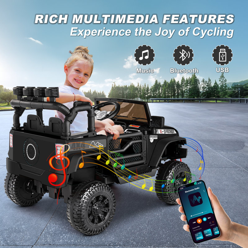 Jouets de 12 volts avec télécommande, voiture électrique pour enfants, musique Bluetooth, lumières DEL, suspension à ressort, 3 vitesses