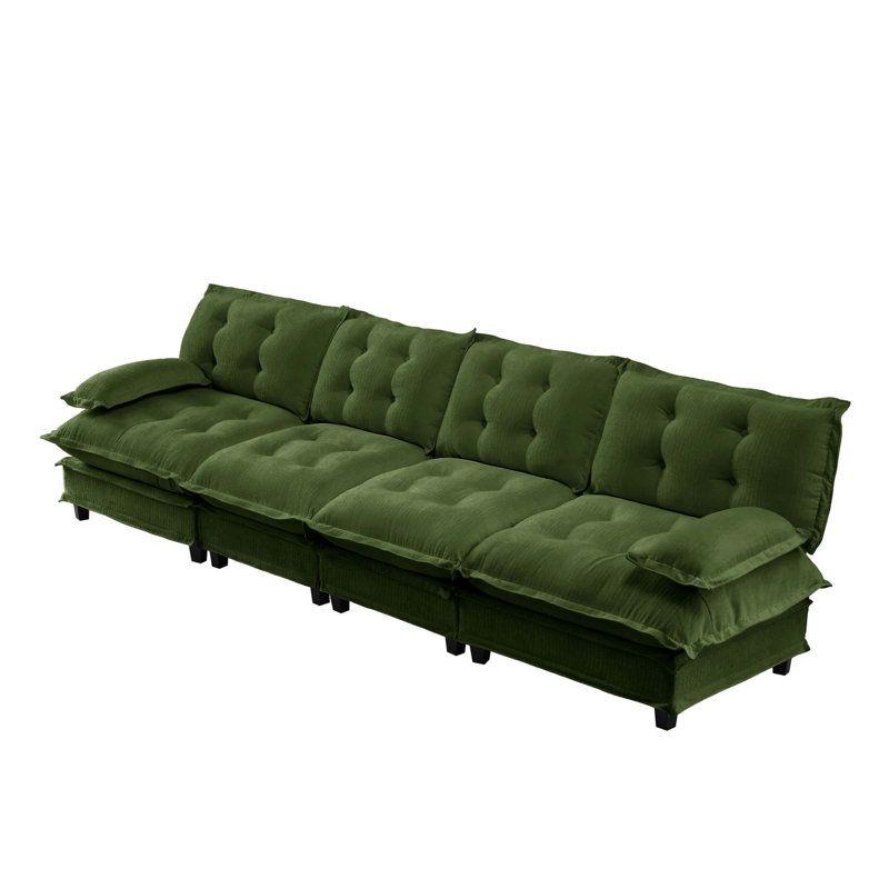 Canapé modulaire modulaire avec siège profond et tissu chenille respirant, Chenille - Vert