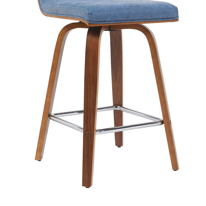 Biance Wood Swivel Bar & Counter Stool, Counter Stool (26" Seat Height), Blue, Brown