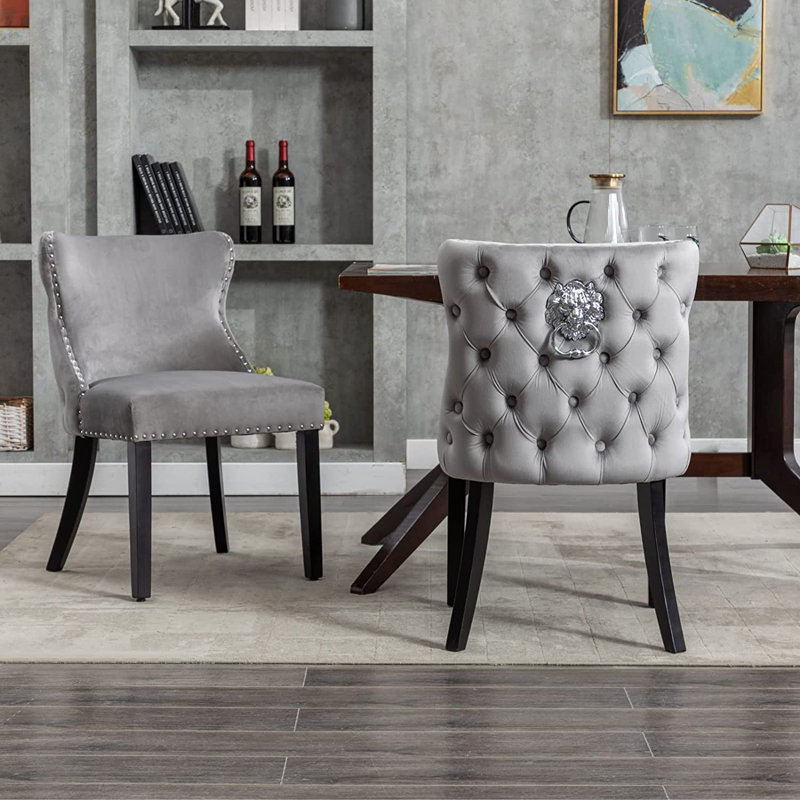 Sanora Modern Upholstered Dining Chairs Accent Chair wirh Wood Frame, Grey