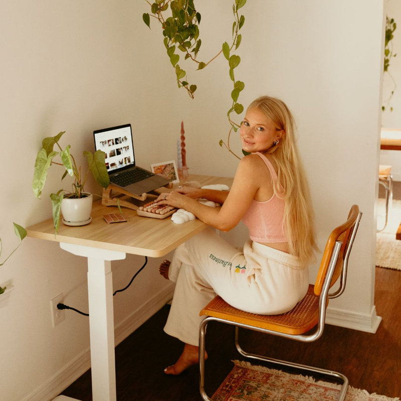 Duo Standing Desk, Woodgrain, White, 47.3" H x 36" W x 24" D