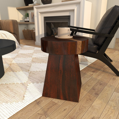 Mcelhaney Wood Side End Brown Accent Table with Block Style Base