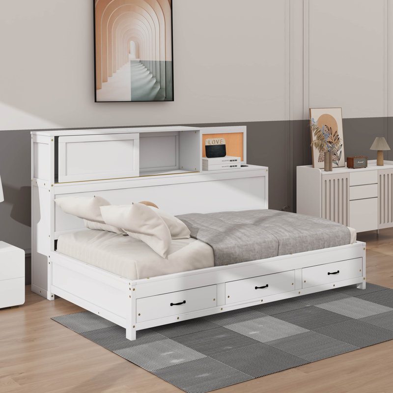 Lit de jour simple avec tiroirs, tablette et ports USB