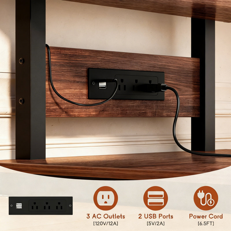 Record Player Stand With Vinyl Storage For 200 Albums, Charging Station & LED Light, Espresso, Espresso