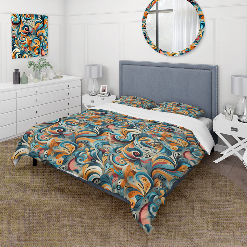 Ensemble de housse de couette Paisley Yellow And Blue Treasures Expedition, Housse de couette pour très grand lit et 2 très