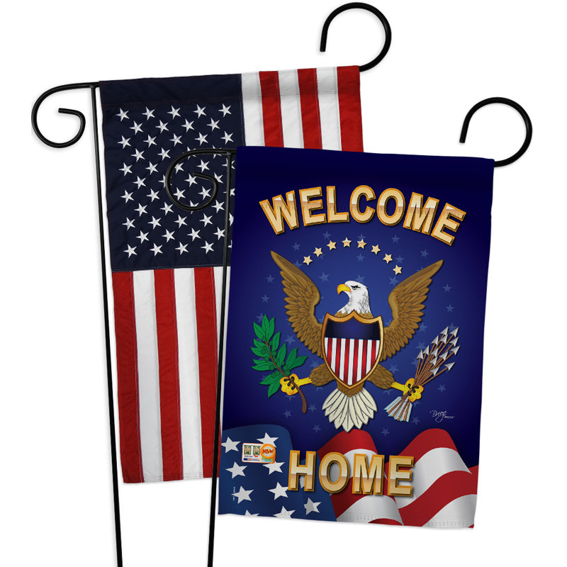 Welcome home-impressions décoratives américaines décoratives à 2 côtés en polyester 19 x 13 po drapeau de jardin