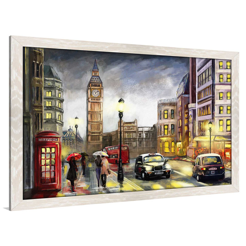 «London Streets», reproduction encadrée, H 27,5 po x l 39,5 po x P 0,75 po, Cadre crème délavé