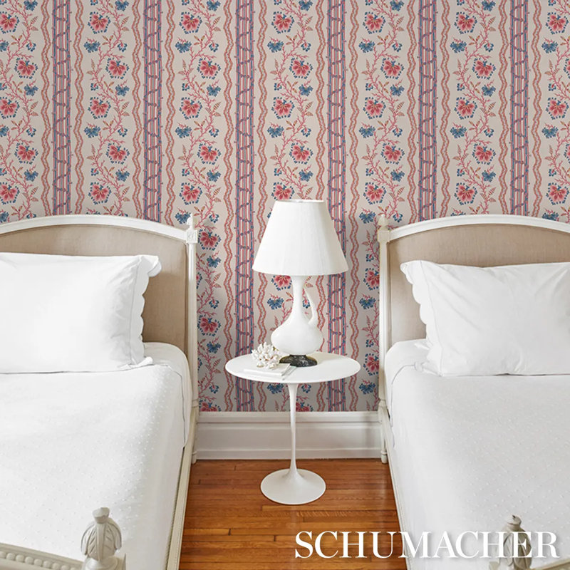 Parvati Floral Stripe Wallpaper, Pink